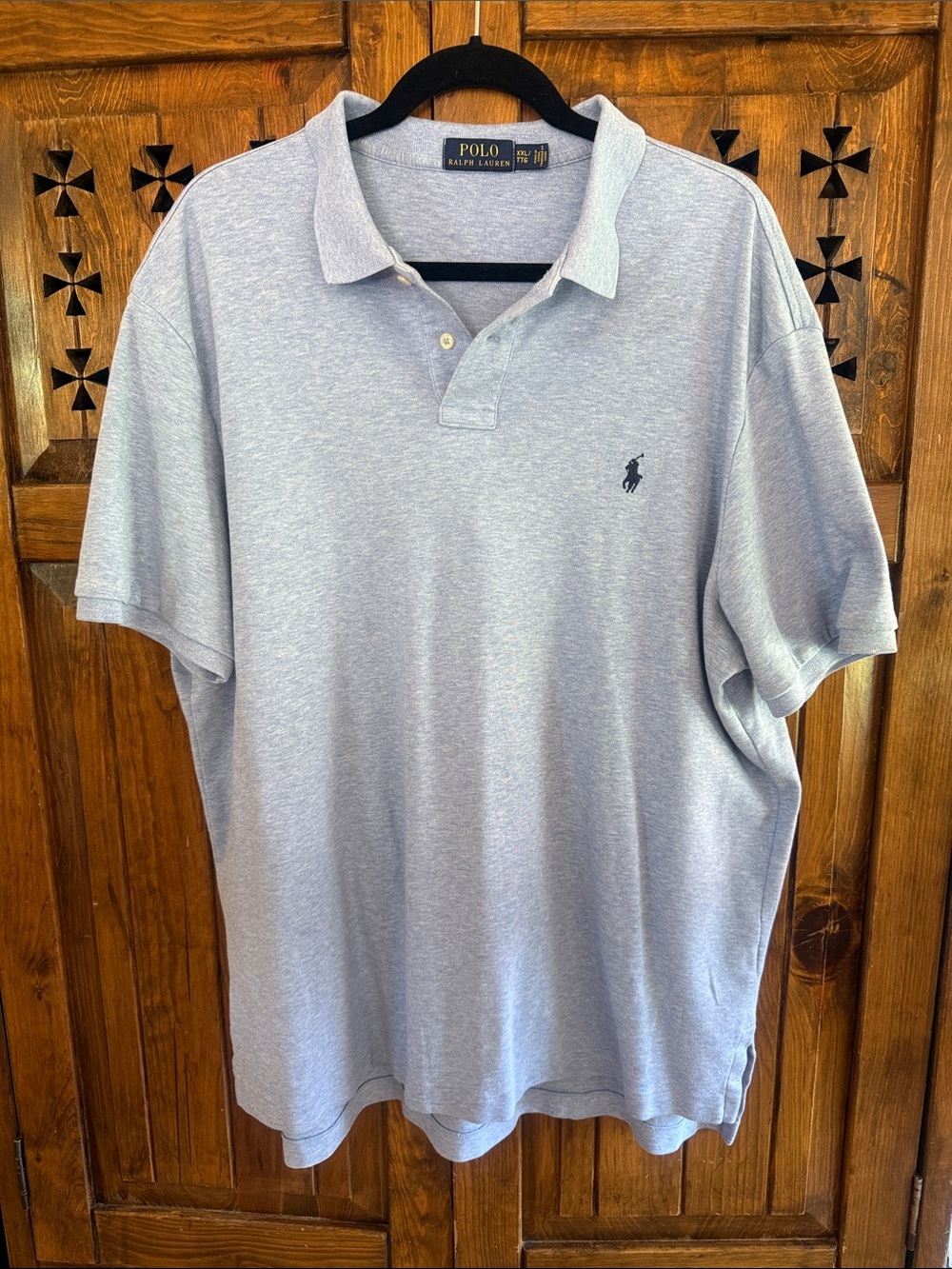 Polo by Ralph Lauren Men's Light Blue Heather Polo with Navy Logo